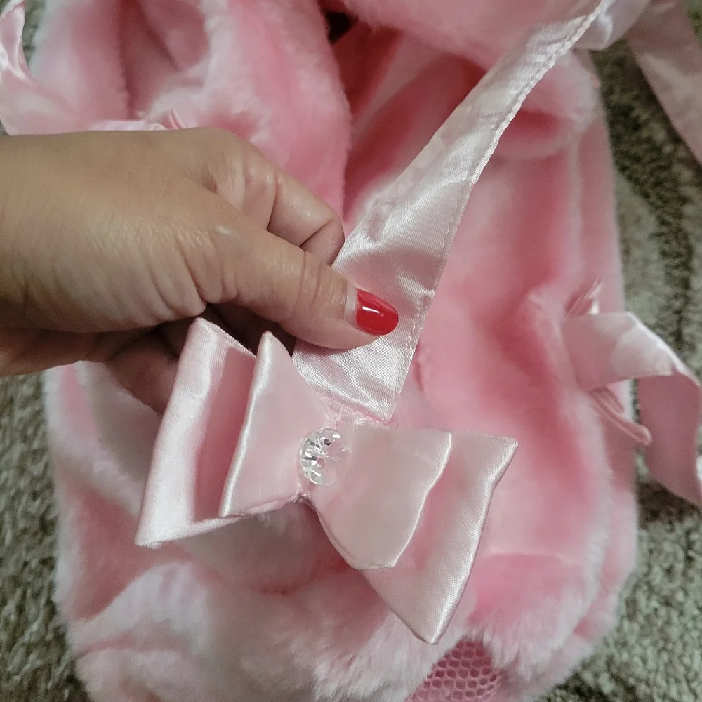 Plush Pink Pet Carrier Bag with Heart Vent